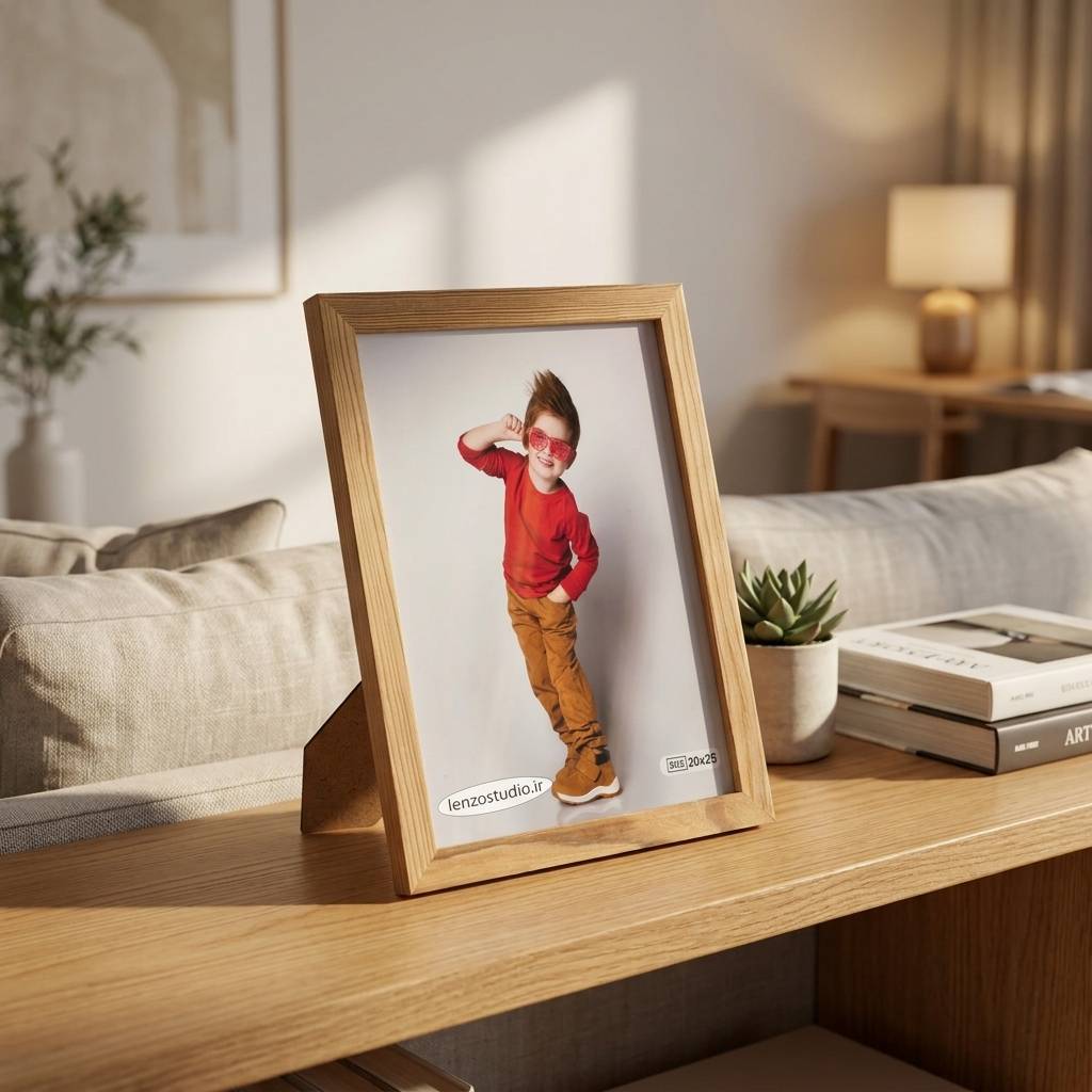 قاب عکس چوبی رومیزی و دیواری رنگ روشن سایز 20x25